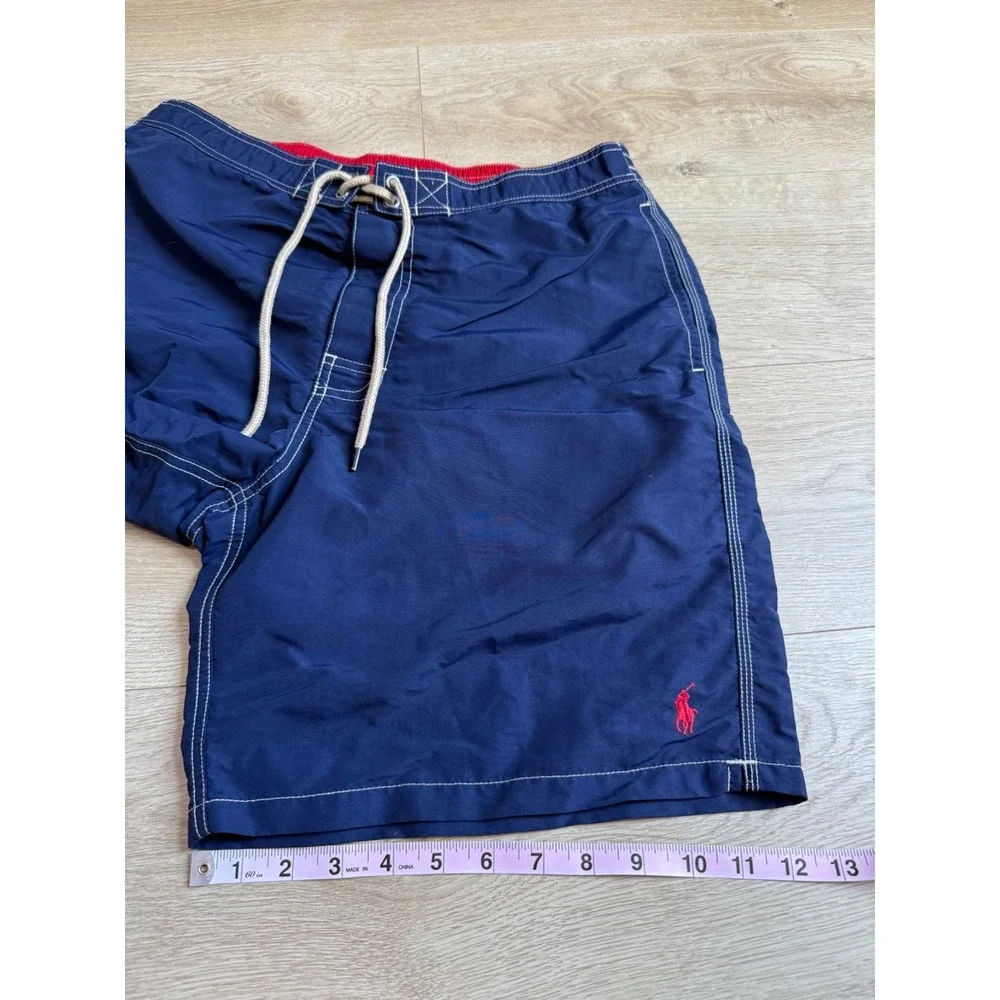 EUC Polo Ralph Lauren cargo Navy Blue Swim Trunks With Pockets Mesh Lined size L